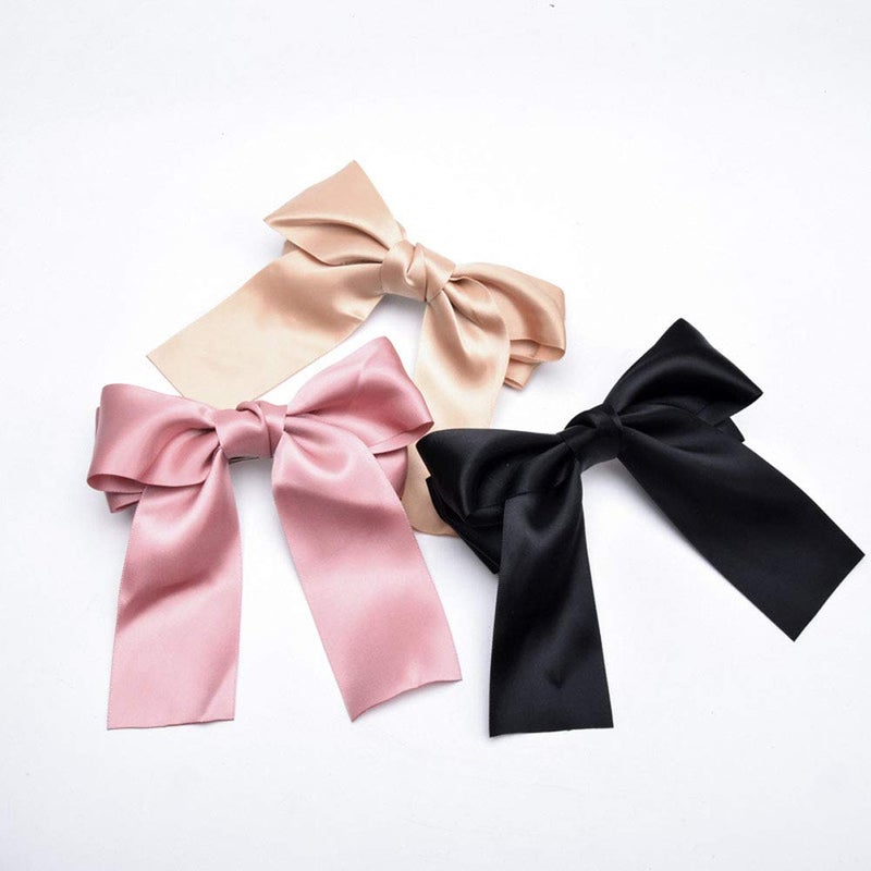 Suoirblss Set of 8 Big Satin Solid Ribbon French Barrette Large Big Huge Soft Silky Hair Bow Clip Bow Hair Clips Women Barrettes - Image 3
